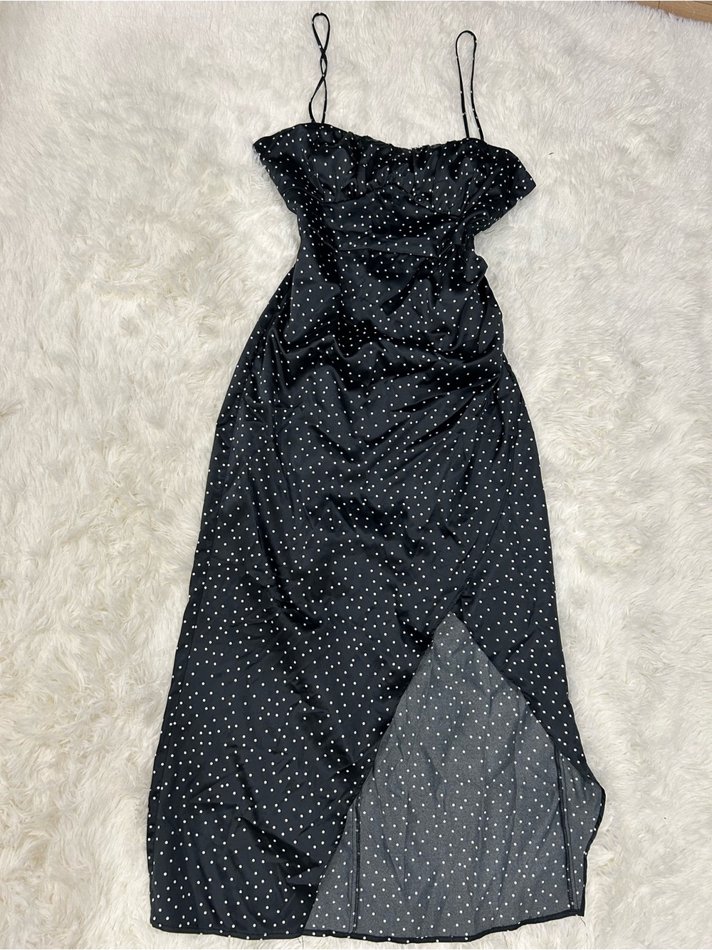 Zara Black and White Polka Dot Spaghetti Strap Midi Dress